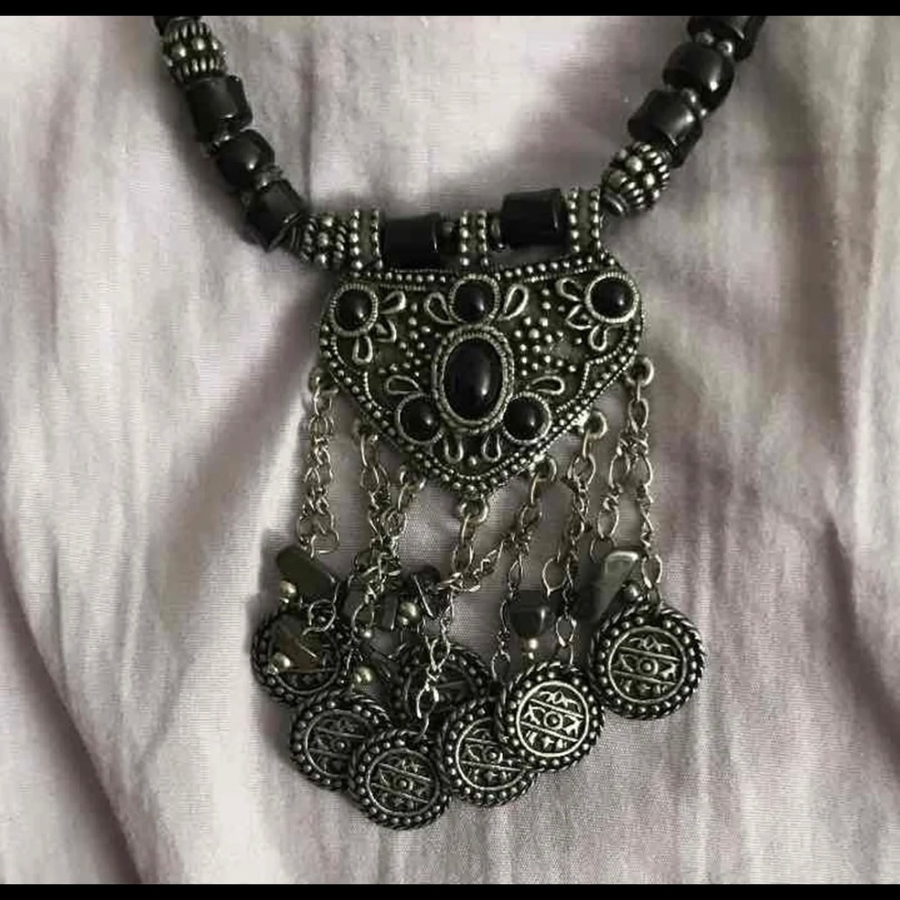 Silver and Black Necklace & Earring Set